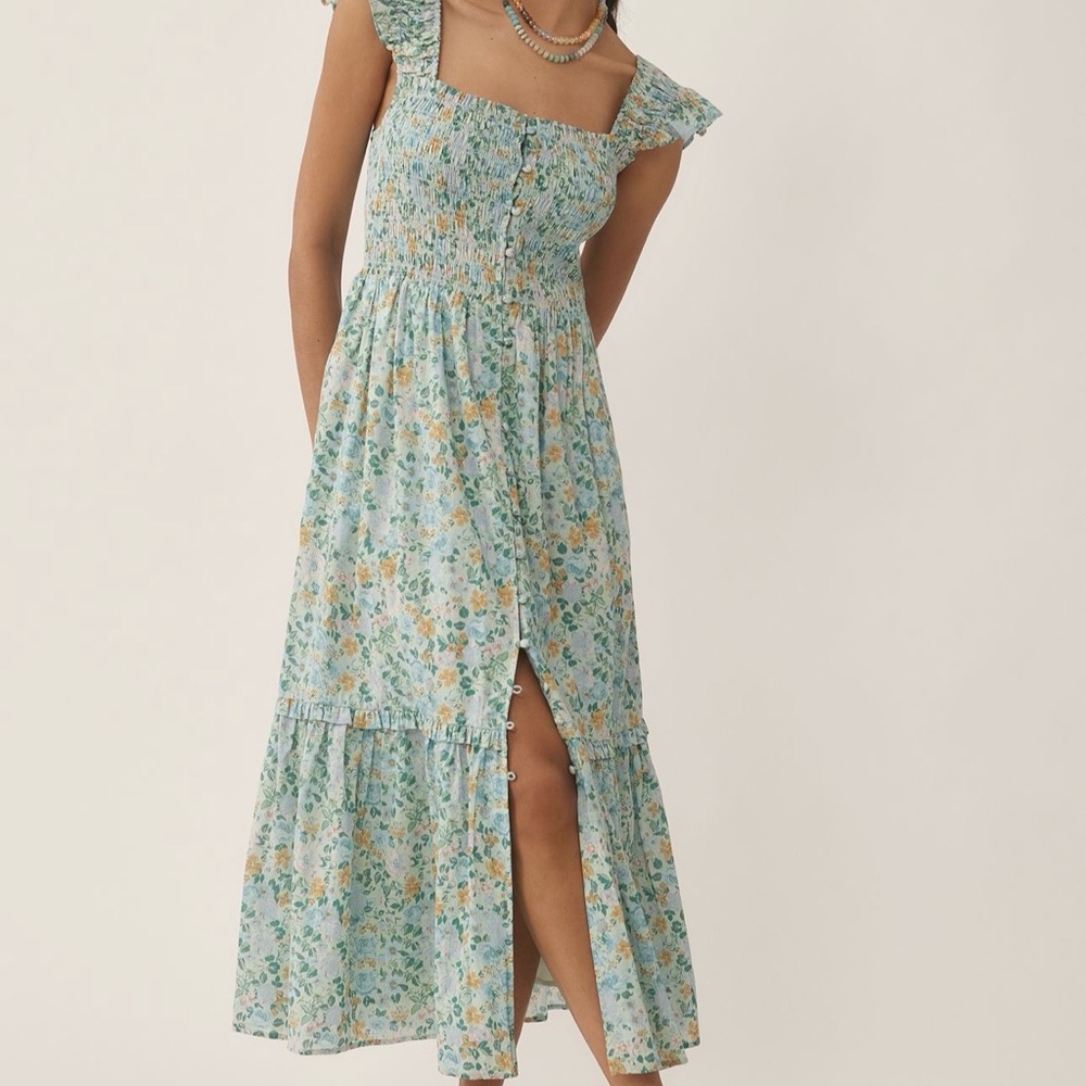 Anthropologie Blue Floral Midi Dress